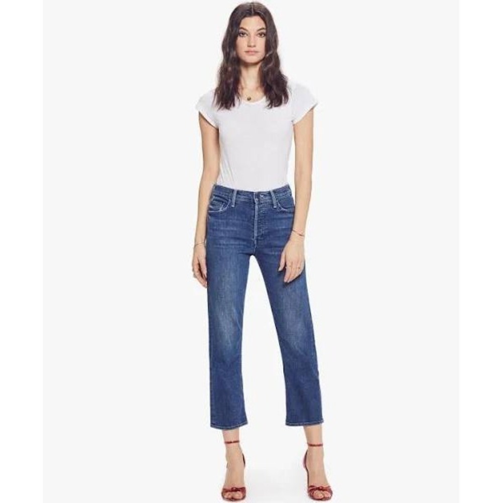 MOTHER Straight Leg Jeans in Medium Blue Denim